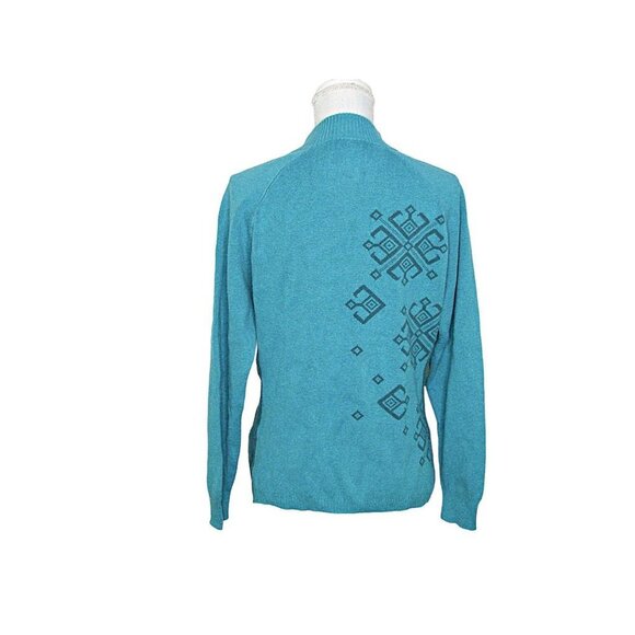 Vintage Womens Woolrich Atlantic Cotton Turquoise Snowflake V Neck Sweater Sz M - Picture 4 of 11